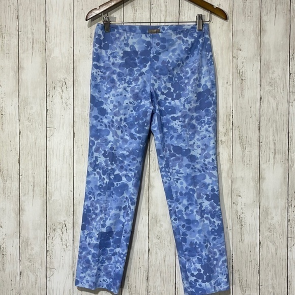 J. Jill 0P Slim Straight Pants Womens Blue Floral Stretch Petite Excellent Crop